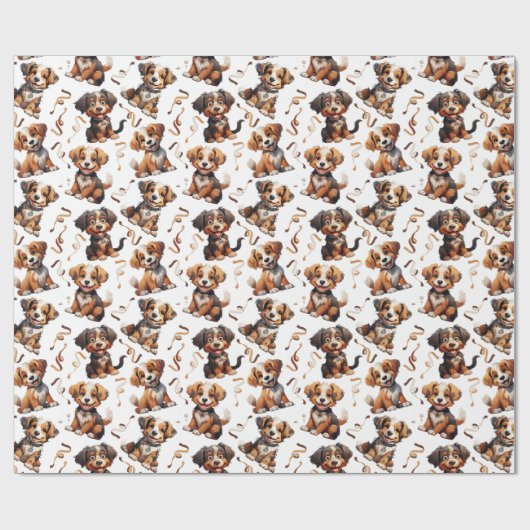 Papier Cadeau Joli chiot Brown Ribbon chien animal animal (Plat)