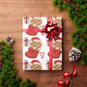 Papier Cadeau Joli chiot dans un bas de Noël