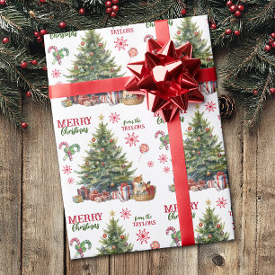 Papier Cadeau Joli chiot Shiba Inu sous l'arbre de Noël