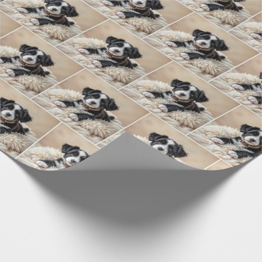 Papier Cadeau Joli chiot sur un Coussin à fourrure (Coin)