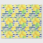 Papier Cadeau Joli citrons aquarelle sur bandes bleues (Plat)