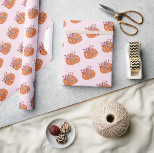 Papier Cadeau Joli Citrouille rose Floral Fille Anniversaire