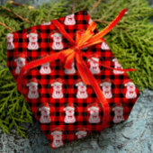 Papier Cadeau Joli Cochon De Noël Avec Buffalo Plaid Rouge Drôle