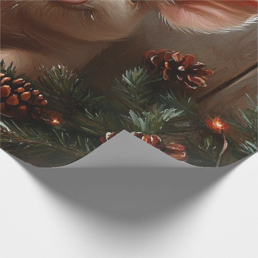 Papier Cadeau Joli Cochon de Noël Peinture Rustique Découpage (Coin)