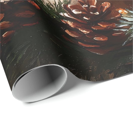 Papier Cadeau Joli Cochon de Noël Peinture Rustique Découpage (Coin rond)