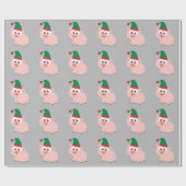Papier Cadeau Joli cochon Elfe de Noël (Plat)