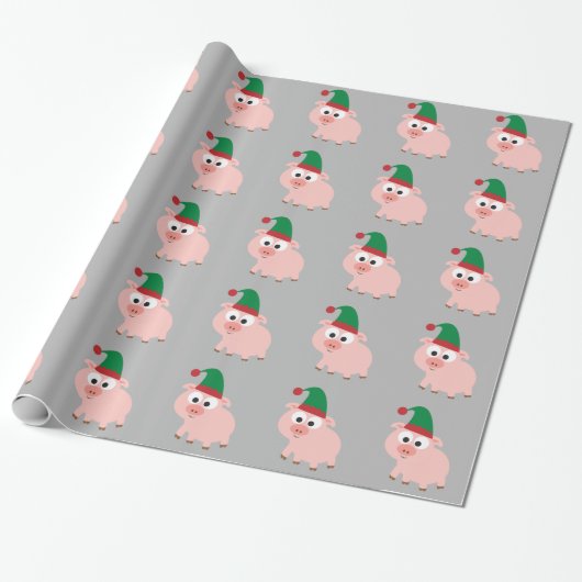 Papier Cadeau Joli cochon Elfe de Noël (Déroulé)
