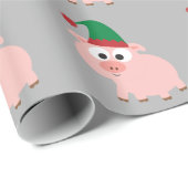 Papier Cadeau Joli cochon Elfe de Noël (Coin rond)