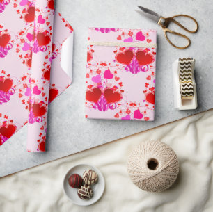 Papier Cadeau Joli Coeur rose et rouge Saint Valentin
