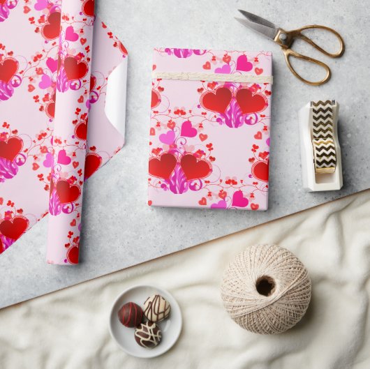 Papier Cadeau Joli Coeur rose et rouge Saint Valentin (Artisanat)