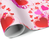 Papier Cadeau Joli Coeur rose et rouge Saint Valentin (Coin rond)