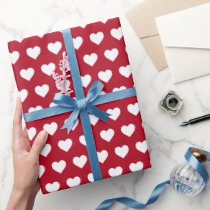 Papier Cadeau Joli Coeurs Blancs Motif Classique Rouge