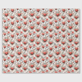 Papier Cadeau Joli Coeurs rouges et Fleurs Vintages (Plat)