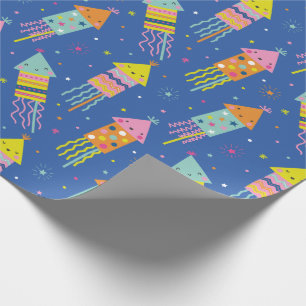 Papier Cadeau Joli coloré Feu d'artifice du Nouvel An bleu