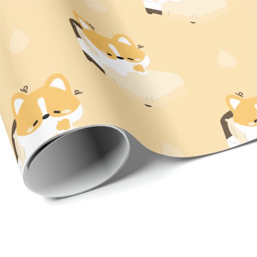Papier Cadeau Joli Corgi fatigué (Coin rond)