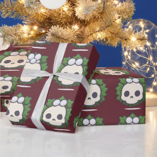 Papier Cadeau Joli Crâne de Noël Holly Gothique