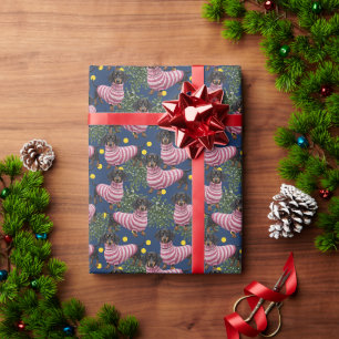 Papier Cadeau Joli Dachshund en pull rose Gui Bleu marine
