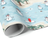 Papier Cadeau Joli Dessin Snowmen en vacances à la plage (Coin rond)