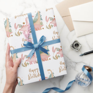 Papier Cadeau Joli Dino Rose