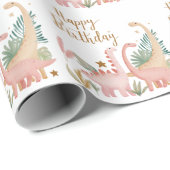 Papier Cadeau Joli Dino Rose (Coin rond)