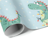 Papier Cadeau Joli Dinosaure de Noël Lumières Papier d'enveloppe (Coin rond)