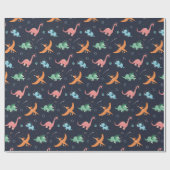 Papier Cadeau Joli Dinosaure Espace Extérieur Noël (Plat)