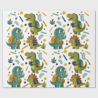 Papier Cadeau Joli Dinosaure Va à l'École Pour les Enfants