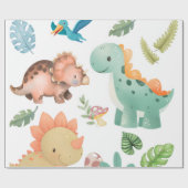 Papier Cadeau Joli dinosaure vert (Plat)