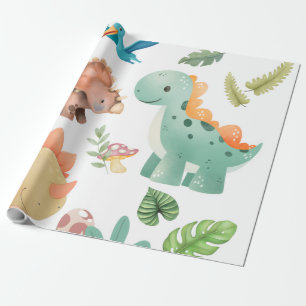 Papier Cadeau Joli dinosaure vert