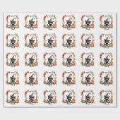 Papier Cadeau Joli Éffrayant Chat Noir Sorcière Casquette Citrou (Plat)