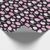 Papier Cadeau Joli Éffrayant noir et rose Motif Halloween (Coin)