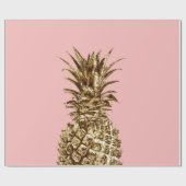 Papier Cadeau Joli élégant or girly & ananas rose pastel (Plat)