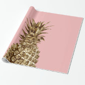 Papier Cadeau Joli élégant or girly & ananas rose pastel (Déroulé)