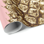 Papier Cadeau Joli élégant or girly & ananas rose pastel (Coin rond)