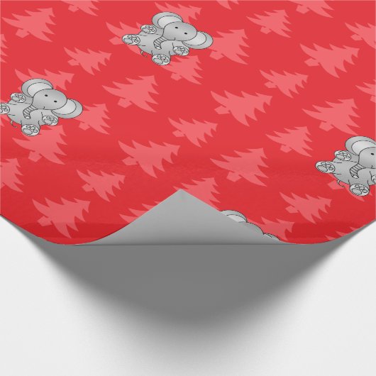 Papier Cadeau Joli éléphant rouge de noël arbres (Coin)