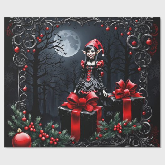 Papier Cadeau Joli elfe de Noël gothique. (Plat)