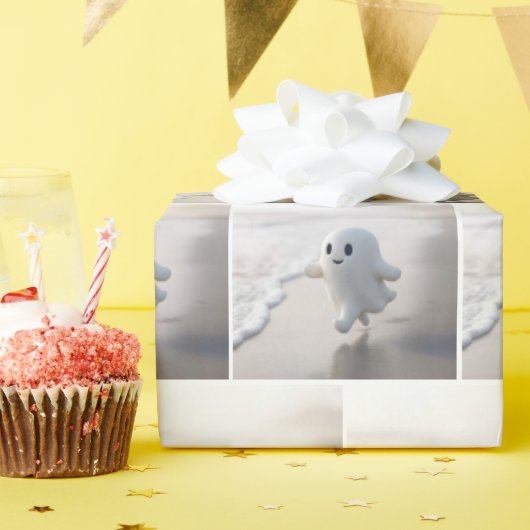 Papier Cadeau Joli fantôme courant sur une plage (Fête d'anniversaire)