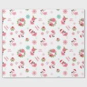 Papier Cadeau Joli Flamant rose de Noël Snowflake (Plat)