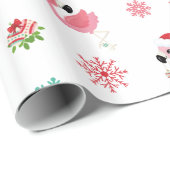 Papier Cadeau Joli Flamant rose de Noël Snowflake (Coin rond)