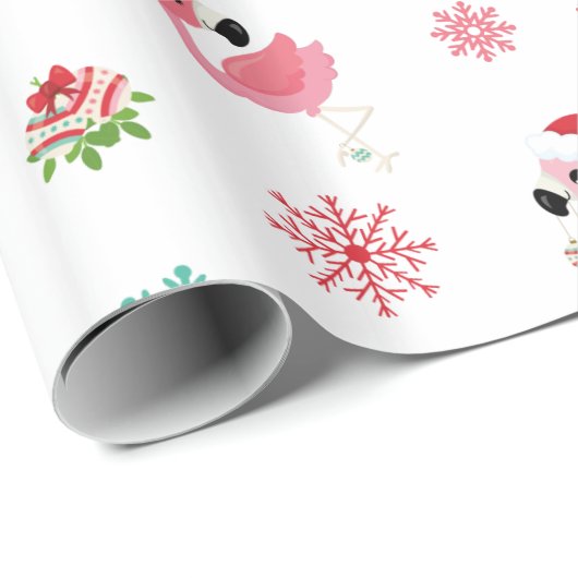 Papier Cadeau Joli Flamant rose de Noël Snowflake (Coin rond)