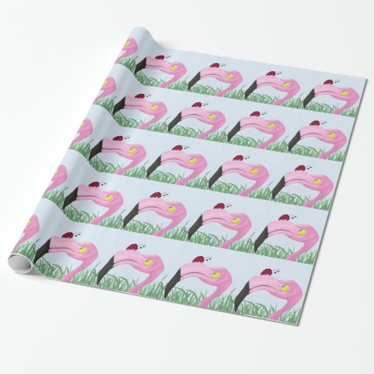 Papier Cadeau Joli Flamant rose rose (Déroulé)