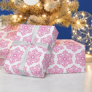 Papier Cadeau Joli flocon de Noël enroulé cadeau rose