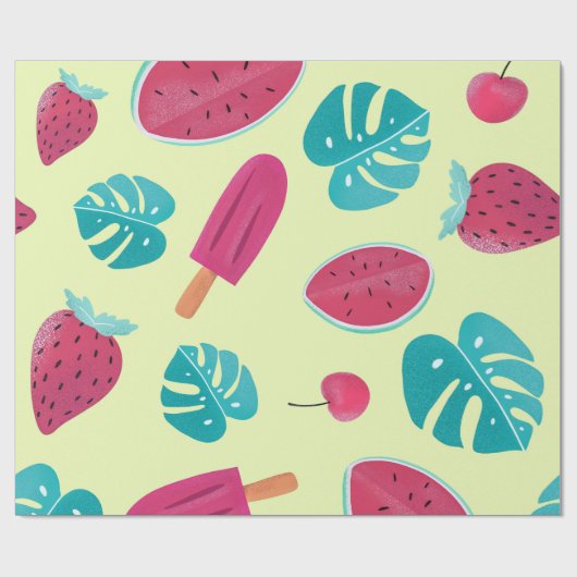Papier Cadeau Joli fruit tropical Feuille Ice Pops Motif| (Plat)