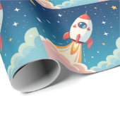 Papier Cadeau Joli fusée spatiale qui décolle (Coin rond)