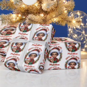 Papier Cadeau Joli garçon afro-américain avec Noël chiot