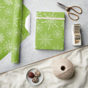 Papier Cadeau Joli Green White Snowflakes cadeau de Noël