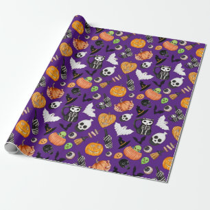 Papier Cadeau Joli Halloween Trick or Treat effrayant coloré