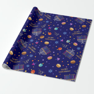 Papier Cadeau Joli Hanoukka Star De David Menorah Motif