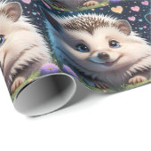 Papier Cadeau Joli Hérisson aux grands yeux bleus (Coin rond)