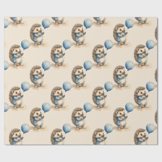 Papier Cadeau Joli Hérisson Boy Anniversaire (Plat)